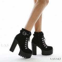 Lasaky - Belt Buckle Stage Short Boots with High Heels, Thick Soles, and Sensual Performance Shoes Converse Boots, Platform Shoes Boots, Womens Belt Buckles, Rough Heels, Popular Boots, Super High Heels, Black Heel, Platform Ankle Boots, Women's Belt