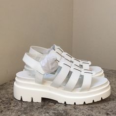 Nwt Comes With Box! Size Us 10 Which Is A Eu 41 Pretty Comfy Shoes! Chunky Shoe Style! White Faux Leather Used Base Is Platform Sandal That Is White And Firm Yet Comfy! Came Brand New With All Tags, I Had To Remove One Of The Buckle Tags So I Could Show It! Sorry!! Has 3 Buckle Options By A Brand Called Call It Spring More Like Call It Summer!!! Amazing For The Beach And Cute Summer Fits! White Chunky Platform Open Toe Sandals, White Open Toe Chunky Platform Sandals, Casual White Sandals With Chunky Platform, Chic White Chunky Platform Sandals, Spring Open Toe Heels With Lug Sole, Open Toe Heels With Lug Sole For Spring, Summer Sandals With Lug Sole And Block Heel, Modern White Chunky Platform Sandals, Cute Summer Fits