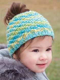 ANNIE'S SIGNATURE DESIGNS: Messy Bun & Pigtail Knit Hat New Knitting Patterns, Hat Knit Pattern, Deborah Norville, A Messy Bun, Messy Bun Hat, Bun Hat, Baby Knits, Hat Knit, Hat Knitting Patterns