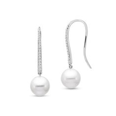 Mastoloni 14kt White Gold 8.5-9mm Pearl Drop Earrings Set with 0.16cts of Diamonds - Jewelry | Classic Platinum Pearl Earrings For Formal Occasions, Classic White Gold Pearl Earrings, Elegant Platinum Pearl Earrings For Formal Occasions, Timeless Diamond Pearl Earrings For Evening, Formal Diamond White Pearl Earrings With Diamond Accents, Elegant Platinum Diamond Earrings For Formal Occasions, Elegant Platinum Pearl Earrings For Wedding, Drop Diamond Earrings With Pave Setting For Formal Events, Fine Jewelry Brilliant Cut Pearl Earrings For Evening