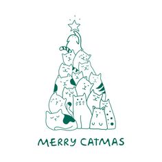 a christmas tree made out of cats with the words merry catmas written on it