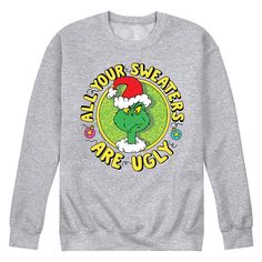 He will love showing off his style with this Men's Dr. Seuss The Grinch All Your Sweaters Are Ugly Fleece Sweatshirt. FEATURES Crewneck Long sleeveFABRIC & CARE Cotton/Polyester Machine wash Imported Color: Med Grey. Gender: male. Age Group: adult. Pattern: Graphic. Dr Seuss The Grinch, His Style, Everything Is Fine, The Grinch, How To Show Love, Fleece Sweatshirt, Dr Seuss, Pattern Graphic, Mens Crew Neck