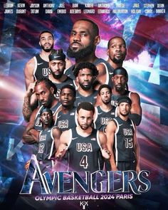 the los angeles lakers basketball team in front of an american flag and stars on it