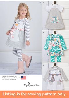 the sewing pattern for this girls'dress and leggings is easy to sew