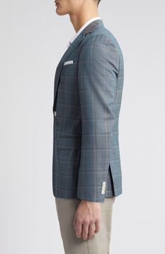 A smart plaid patterns a sport coat tailored from virgin wool and framed with notched lapels for timeless sophistication. 29 1/2" length (size 42R) Notched lapels Nonfunctional four-button cuffs Chest welt pocket; front flap pockets Side vents Partially lined, with taped seams 100% virgin wool Dry Clean Made in Turkey Hugo Boss/BOSS/HUGO has received the Fair Labor Association accreditation, which signifies that the company has effective systems and procedures in place to successfully uphold fai Plaid Sport Coat With Notch Lapel And Concealed Placket, Formal Plaid Blazer With Hidden Buttons, Formal Plaid Blazer With Hidden Button Closure, Tailored Plaid Sport Coat With Suit Collar, Plaid Sport Coat With Lapel Collar And Hidden Buttons, Tailored Timeless Plaid Blazer, Tailored Plaid Blazer With Concealed Placket, Plaid Single Breasted Sport Coat With Notch Lapel, Plaid Sport Coat With Lapel Collar For Formal Occasions