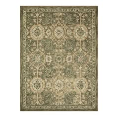 an area rug with green and beige colors