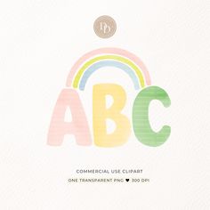 the letter abc is painted in pastel colors and has a rainbow on it's side