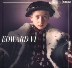 a young boy wearing a fur coat and hat with the words edward v on it