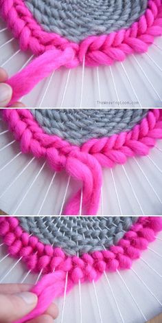 two pictures showing how to crochet the same stitch in different colors and sizes