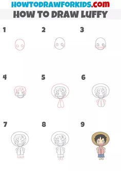 how to draw luffy from one piece of the same cartoon character in different ways