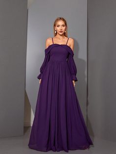 Mgiacy Off-Shoulder Pearl Chiffon Lantern Sleeve High-End Evening Dress Elegant Long Sleeve Bridesmaid Dress Purple   Long Sleeve Chiffon Plain A Line Non-Stretch  Weddings & Events, size features are:Bust: ,Length: ,Sleeve Length: Long Sleeve Bridesmaid Dress, Dress Elegant Long, Purple Bridesmaid Dresses, Purple Long Sleeve, Fairy Fashion, Evening Dresses Elegant, Chiffon Long Sleeve, Dress Purple, Ball Gown Dresses