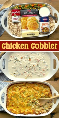 chicken cobbler casserole is an easy and delicious dinner that's ready in under 30 minutes