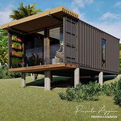 an artist's rendering of a house made out of shipping containers in the grass