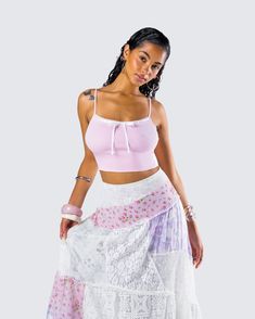 Call the girls, it's time for a picnic 💗 Pairing a pink bow cami top with a cutesy floral print maxi skirt - this two-piece set will bring all the good vibes to your day 😌 Feminine Maxi Skirt For Summer Vacation, Feminine Summer Maxi Skirt For Day Out, Casual Spring Maxi Skirt With Lace Trim, Summer Maxi Skirt With Lace Trim, Casual Summer Maxi Skirt With Lace Trim, Feminine Summer Maxi Skirt, Spring Beach Maxi Skirt With Lace Trim, Pink Floral Print Summer Maxi Skirt, Trendy Summer Cotton Maxi Skirt