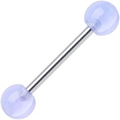 two clear glass balls are attached to a metal bar with an extender on the end