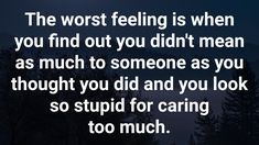 The worst feeling is when you find out you didn't mean as much to someone as you thought you did and you look so stupid for caring too much You Didn’t Care Quotes, I Thought You Cared, Lonely Wife, I Care Too Much, Clip Boards, Worst Feeling, Quotes Thankful, Midnight Thoughts, Sympathy Quotes