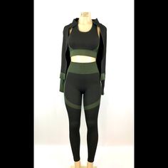 Always Look Your Best With This Comfortable 3pc Set Women Hunter Green/Black Workout 3 Piece Sets Includes Legging, Zip Jacket And Sport Bra Seamless Yoga Outfits . Black Athletic Outfit, Yellow Sweatpants, Adidas Soccer Pants, Tie Dye Sweatpants, Workout Women, Soccer Pants, Slim Joggers, Yoga Outfits, Star Leggings