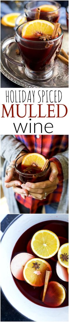 holiday spiced mulled wine with lemons and cinnamon