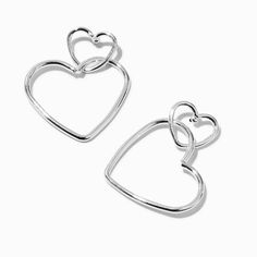 Heart Earrings Silver, Heart Outline, Jewelry Hair, Fashionable Jewelry, Double Heart, New Line, Jewelry And Accessories, Metal Style, Doll Face