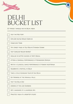 the delhi bucket list is shown in orange and green