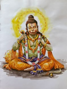 a drawing of the god sitting on the ground with his eyes closed and hands clasped in front of him