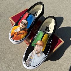 Black Slip On Vans, Vans Shoes Fashion, Slip On Vans, Van Doren, Black Slip On, Anniversary Ideas, Mac Miller, Custom Vans, Cover Artwork