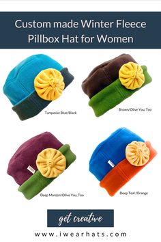 Tired of your boring winter hat? Thought so. Check it out - sophistication meets fun! Get your winter hat game on strong with your favorite coat and rock your custom made pillbox hat. A handmade winter pillbox hat comes in an array of beautiful anti-pill fleece choices. The quality is unmatched for your winter fleece hat. I know you wanna add an extra snappy step to your winter! Fleece Hat Pattern, Pill Box Hat, Summer Beanie, Fleece Hats, Hat Patterns Free, Box Hat, Ear Flap Hats, Hat Patterns To Sew, Summer Hats For Women