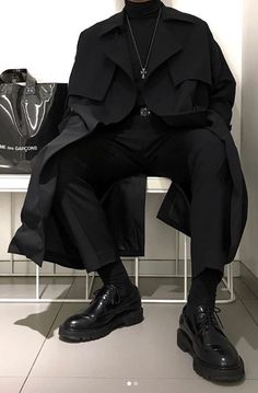 Formal Wear Men Aesthetic, Dark Formal Outfit Men, Black Formal Attire For Men, Aesthetic Formal Outfits Male, Mafia Outfits Men, Clubbing Outfits Men, Genderless Outfit, Mens Club Outfit, Korean Outfits Men