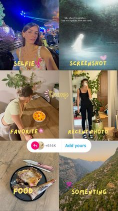 a collage of photos with the words'selfie'in different languages and pictures