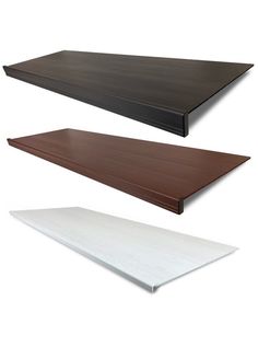 three different types of wooden shelves on white background