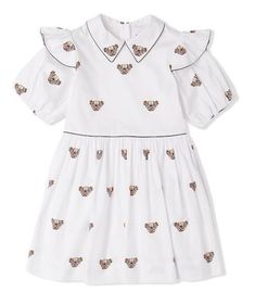 Bear Dress, Designer Dresses For Kids, Girls White Dress, Floral Chiffon Dress, Burberry Kids, Kids Wardrobe, Sweet Dress, White Collar, Cotton Dress