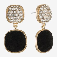 Included: 1 Pair of EarringsFeatures: Hypoallergenic, RhinestonesEarring Back: PostShape: CushionMetal Color: Gold ToneEarring Length: 36mmEarring Width: 18mmCare: Wipe CleanStone Type: 38 GlassEarrings Type: Post EarringsEarrings Style: Drop EarringsMetal: ZincCountry of Origin: Imported Black Earrings With Sparkling Stones For Party, Sparkling Black Earrings For Party, Elegant Black Bling Earrings, Black Jeweled Earrings For Party, Black Jeweled Party Earrings, Glass Drop Earrings, Monet Jewelry, Earrings Drop, Earrings Black