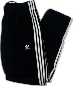 Adidas Casual Bottoms With Three Stripes, Adidas Casual Pants With Three Stripes, Casual Adidas Pants With Side Stripes, Adidas Cotton Pants With Three Stripes, Casual Pants With Three Stripes Branding, Adidas Black Relaxed Fit Bottoms, Adidas Cotton Bottoms With Three Stripes Branding, Black Cotton Bottoms With Three Stripes, Black Relaxed Fit Sweatpants With Three Stripes