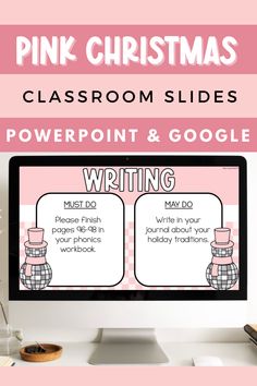 Get ready to transform your Google Classroom into a wonderland of pink and Christmas cheer with our customizable Pink Christmas Theme Slides! Your students will adore these festive and fun slides designed to spark their creativity and keep them engaged while learning online. Pink Christmas Theme, Be Organized, Slide Design, Christmas Theme