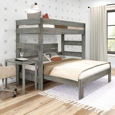 a bedroom with a bed, desk and chair in it