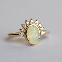 Opal Engagement Ring Rose Gold, Crown Engagement Ring, Diamond Crown Ring, Rose Gold Opal Ring, Fire Jewelry, Prong Engagement Rings, Australian Opal Ring, White Opal Ring, Opal Engagement Ring