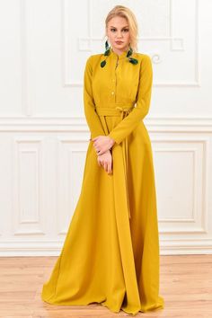 Mustard Maxi Dress, Collar Dress, Shirt DressMustard yellow maxi dress stand up collar➤ Features> Dress length:  150cm (59,05'')> Long sleeves> Stand up collar> Circle skirt> Separated belt> Lining➤ SizingMy Size Guide in FAQ section below will help you define the perfect size match. The item can also be made according to your measurements – just message them to me. ➤ DeliveryYour item is made-to-order and will be ready within 2-7 days. Average delivery times:> North America: up to 1-2 weeks> Ne Blush Dress Long, Cocktail Skirts, Brown Maxi Dresses, Dress Shirt Dress, Long Sleeves Dress, Yellow Maxi Dress, Purple Maxi Dress, Yellow Maxi, Dress Collar