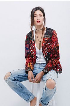 Free People Womens Folk Rock Jacket Rock Jacket, Look Boho Chic, Ethno Style, Folk Rock, Estilo Hippie, Boho Fashion Bohemian, Boho Jacket, Mode Boho, Free People Clothing Boutique