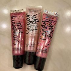 Brand New Victoria Secret Flavored Lip Glosses. 3 Flavors. Strawberry Fizz, Sugar High, And Candy Baby. All Sealed. Candy Lips, Brain Stimulation, Angel Aesthetic, Lip Glosses, Elena Gilbert