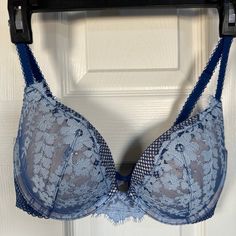 Victoria’s Secret Bra New Never Worn. Excellent Condition Size 34c Elegant Blue Bra For Spring, Elegant Blue Spring Bra, Victoria's Secret Blue Partially Lined Bra, Blue Partially Lined Victoria's Secret Bra, Partially Lined Blue Victoria's Secret Bra, Spring Blue Push-up Bra, Blue Padded Bra For Spring, Oc Inspo, Sleep Wear