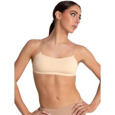 The Camisole Bra with Bratek® is a flawless foundation under costumes. Adjustable shoulder and back straps are clear to avoid outfit clashing when layering dancewear. provides comfortable, anatomic contouring and cup support. Recommended for every dancer who calls for a bit of reinforcement. Available in adult sizes only. Fitted Camisole With Wide Straps, Bra Friendly, Supportive Tank Top With Adjustable Straps, Fitted Camisole With Wide Straps, Strappy Fitted Sports Bra With Removable Pads, Fitted Strappy Sports Bra With Removable Pads, Fitted Straps With Built-in Bra, Fitted Camisole Straps With Built-in Bra, Fitted Bra With Transparent Straps For Summer, Fitted Summer Bra With Transparent Straps