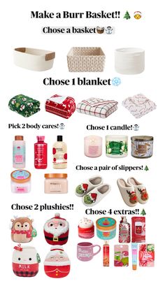 Cute fun ideas to make a burr basket!! Cute Best Friend Gifts, Birthday Scenario, Making A Gift Basket, Girly Christmas Gifts, Cute Christmas Ideas, Christmas Prep, Cute Gifts For Friends, Easy Christmas Gifts, Christmas Baskets