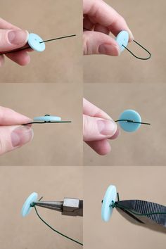 four pictures of scissors being used to cut string