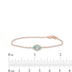 Show your mystical side when you wear this diamond and blue enamel evil eye bracelet in rose gold-plated silver. Crafted in sterling silver with 14K rose gold plate A bezel-set diamond sparkles at the center of the blue enamel eye. Diamonds line the border to complete this 1/10 ct. t.w. diamond design. This 7.0-inch cable chain bracelet secures with a spring-ring clasp. Rose Gold Plate, Diamond Frame, Frame Blue, Peoples Jewellers, Bezel Set Diamond, Eye Bracelet, Evil Eye Bracelet, Bracelet Clasps, Diamond Design