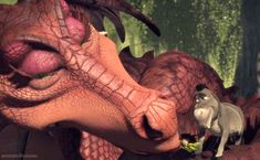 an animated image of two animals in front of a dragon