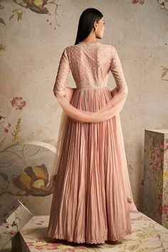 Buy Ridhi Mehra Pink Sway Yoke Embroidered Anarkali With Dupatta Online | Aza Fashions Anarkali With Dupatta, Ridhi Mehra, Pink Anarkali, Long Anarkali, Embroidered Anarkali, Embroidered Crop Tops, Tarun Tahiliani, Vogue India, Embroidered Dupatta