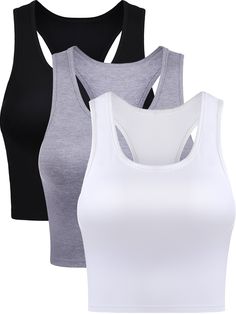 PRICES MAY VARY. Package Contents: you will get 3 pack basic crop tank tops in various colors, enough quantity for you to choose and have a different wearing enjoyment Comfortable Material: the sleeveless racerback crop top is made of quality spandex, soft and lightweight , have good elasticity and breathability, comfortable for you to wear for a long time Various Sizes: in order to give you a better wear experience, these women cropped tank tops have various sizes for you to choose, fit for mos Sports Crop Top, Sports Crop Tops, Vest Crop Top, Workout Attire, Tanktop Girl, Dr Closet, Sport Dress, Tank Girl, Crop Tank Top