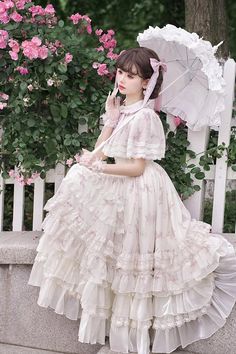 Multi-Color Bellflower Print Ruffle Lace Sweet Princess Lolita Dress – LolitaInside