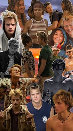 the collage shows many different people and their faces, including one man with no shirt