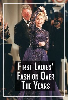 the first ladies'fashion over the years is shown in front of an image of two people